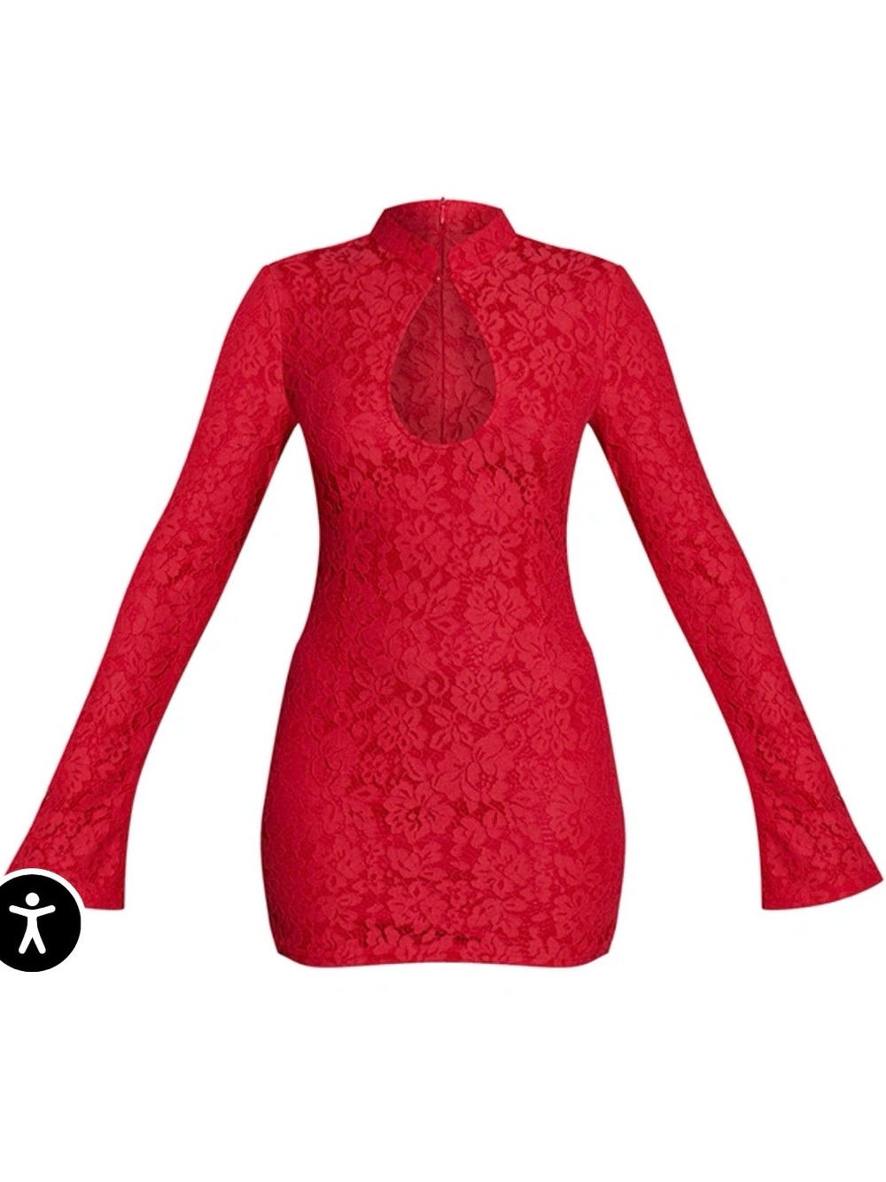 PrettyLittleThing Red Lace Long Sleeve Mini Dress with Keyhole Detail